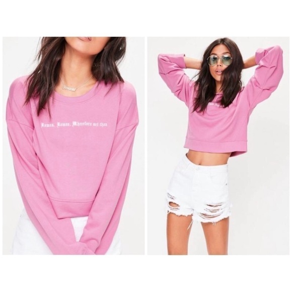 Missguided Rose Pink Romeo Cropped Pullover Relaxed Sweatshirt Size 12 Large - Picture 5 of 9